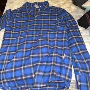 Blue and black quarter button down flannel